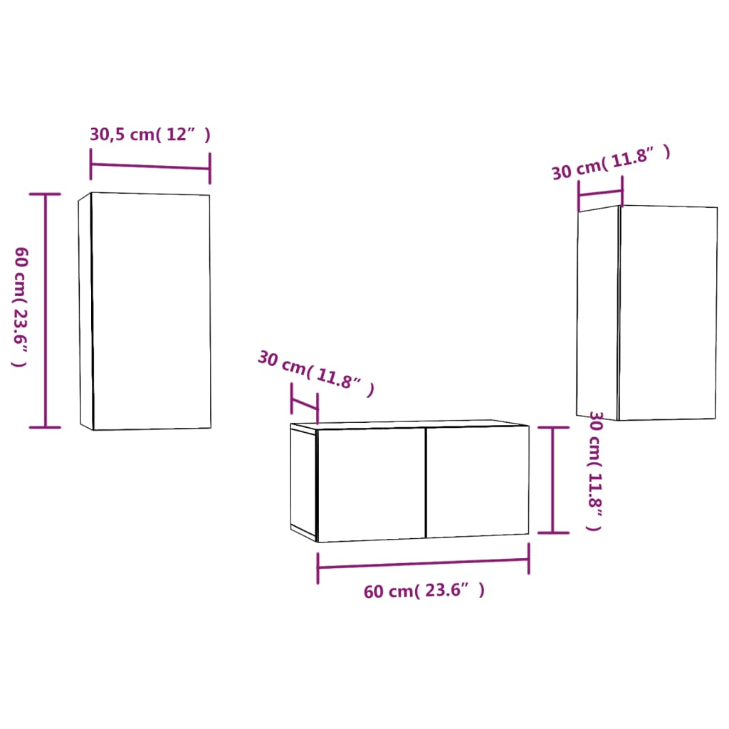 Ensemble meuble TV 3 pièces en bois couleur chêne