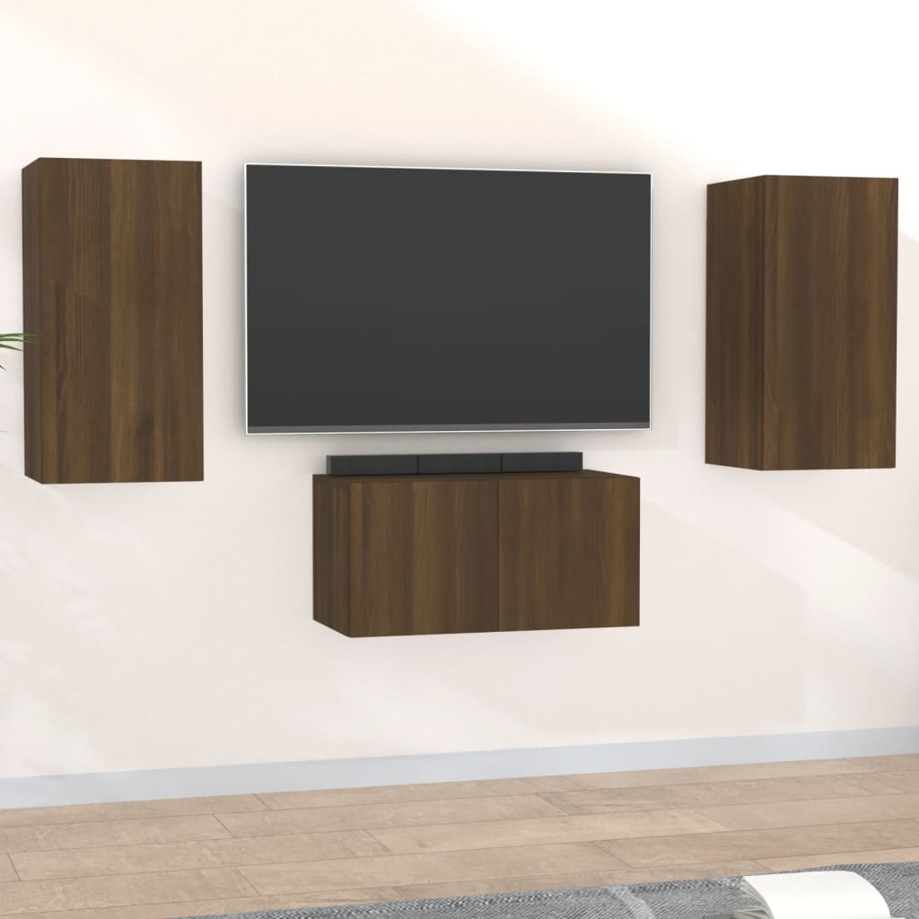 Ensemble meuble TV 3 pièces en bois couleur chêne