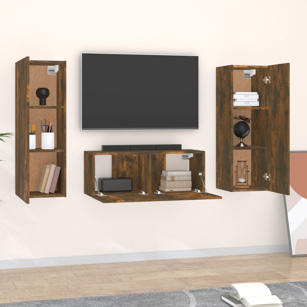 Ensemble meuble TV 3 pièces en bois couleur chêne