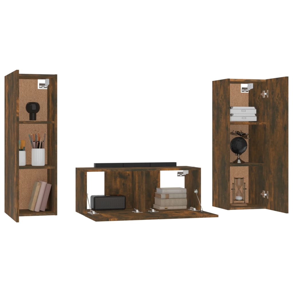 Ensemble meuble TV 3 pièces en bois couleur chêne