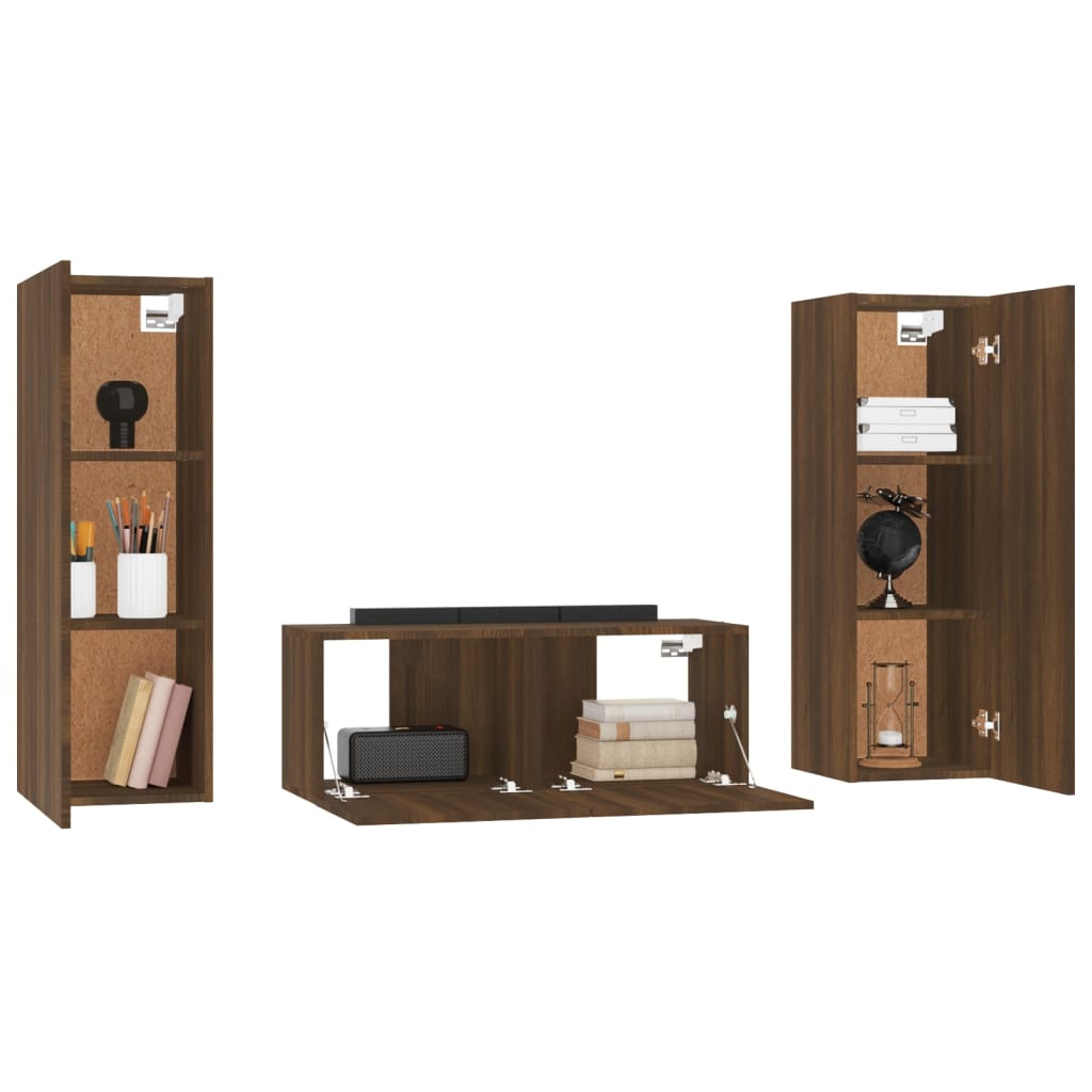 Ensemble meuble TV 3 pièces en bois couleur chêne