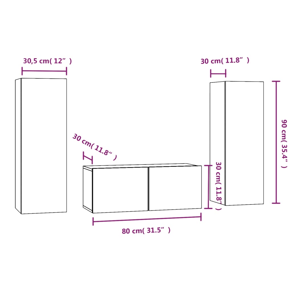 Ensemble meuble TV 3 pièces en bois couleur chêne