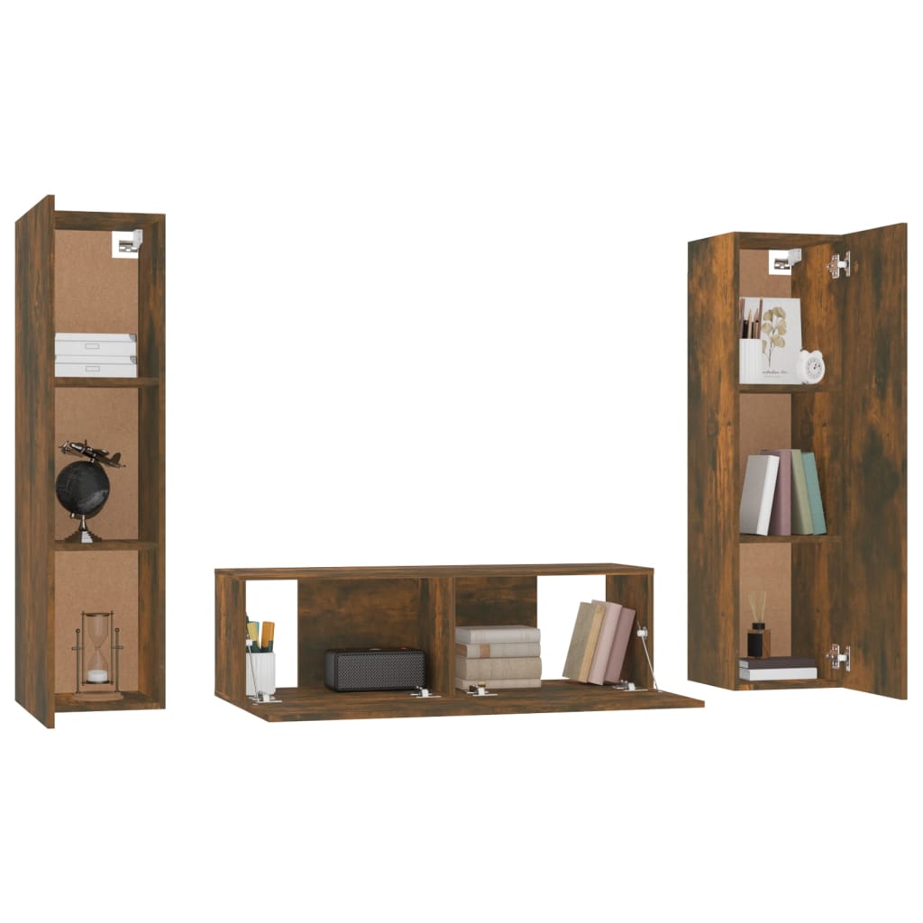 Ensemble meuble TV 3 pièces en bois couleur chêne