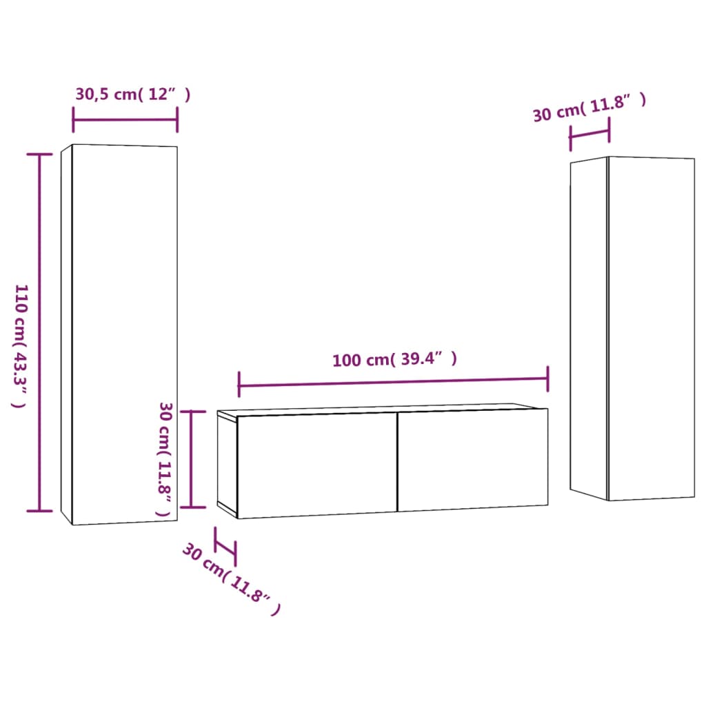 Ensemble meuble TV 3 pièces en bois couleur chêne