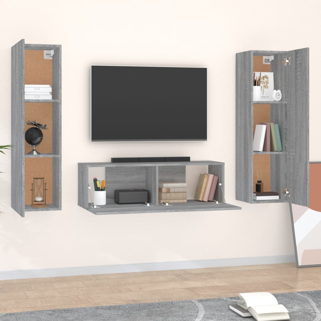 Ensemble meuble TV 3 pièces en bois couleur chêne