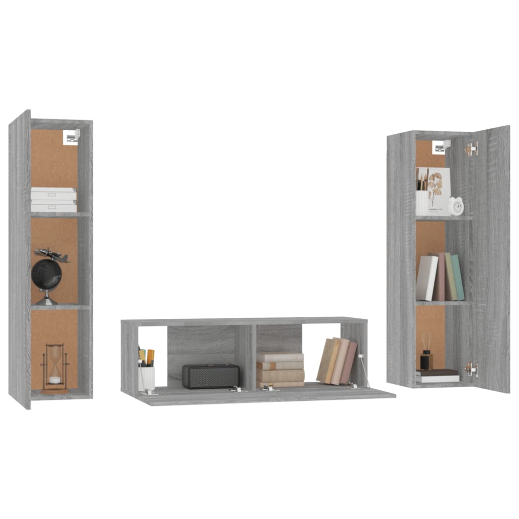 Ensemble meuble TV 3 pièces en bois couleur chêne