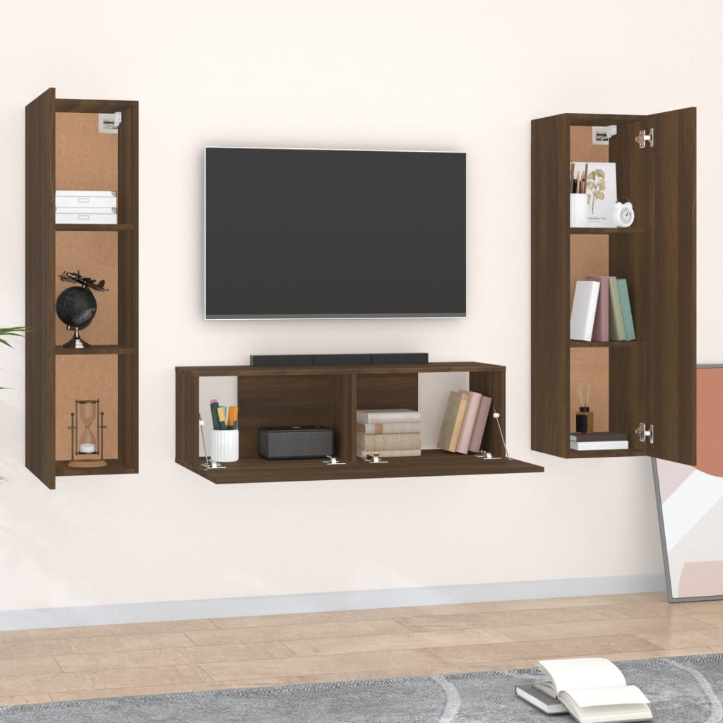 Ensemble meuble TV 3 pièces en bois couleur chêne