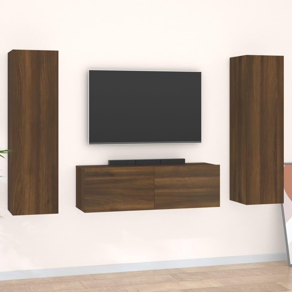 Ensemble meuble TV 3 pièces en bois couleur chêne