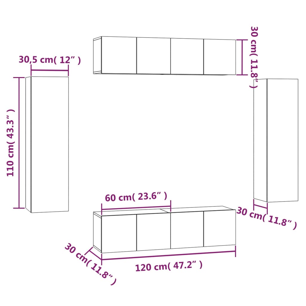 Ensemble de meubles TV 4 pièces en bois