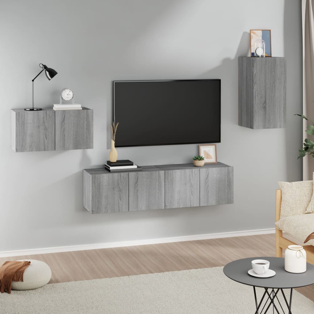 Ensemble meuble TV 4 pièces en bois couleur chêne