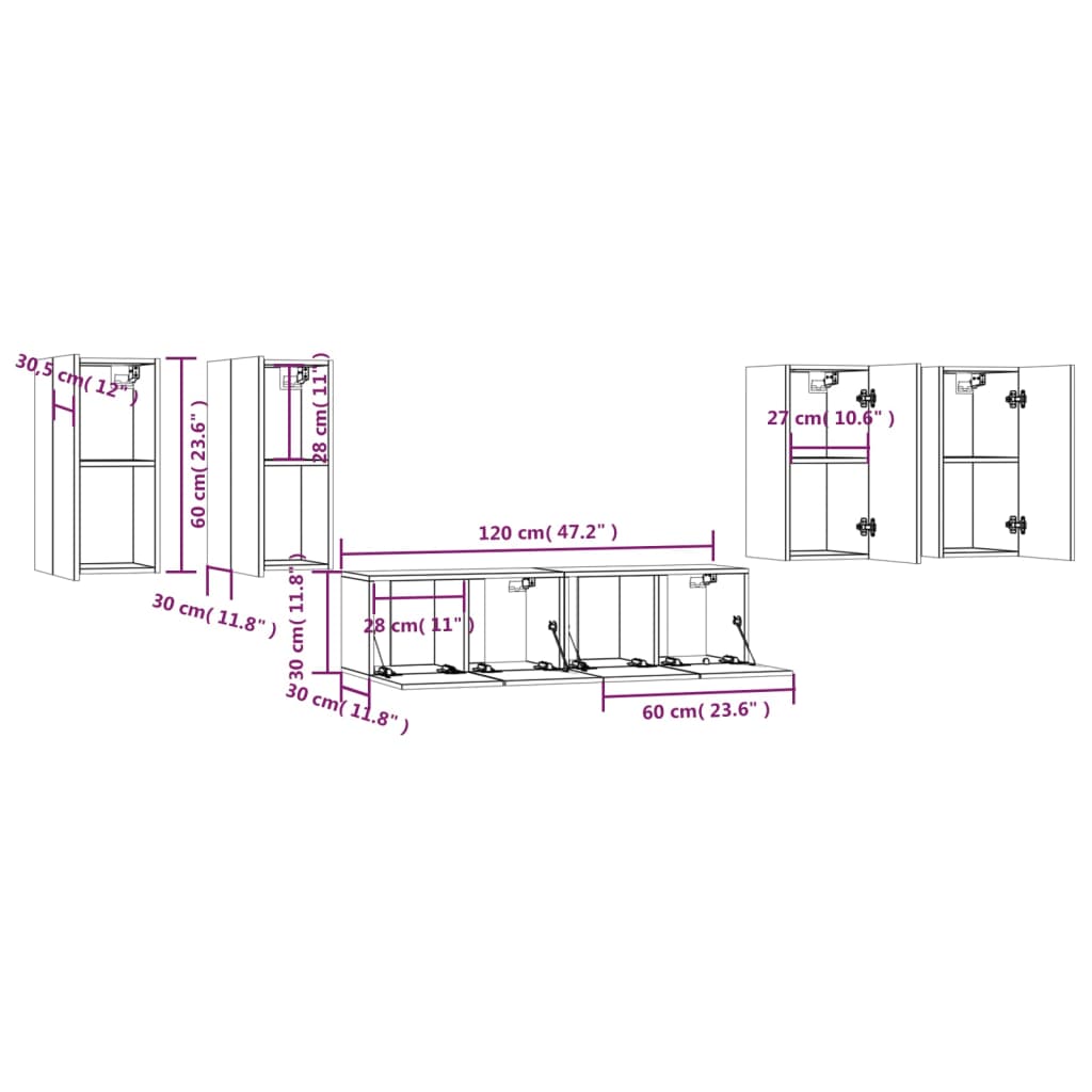 Ensemble meuble TV 6 pièces en bois coloris chêne