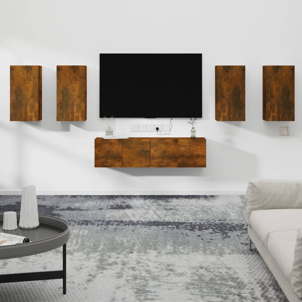 Ensemble meuble TV 6 pièces en bois coloris chêne