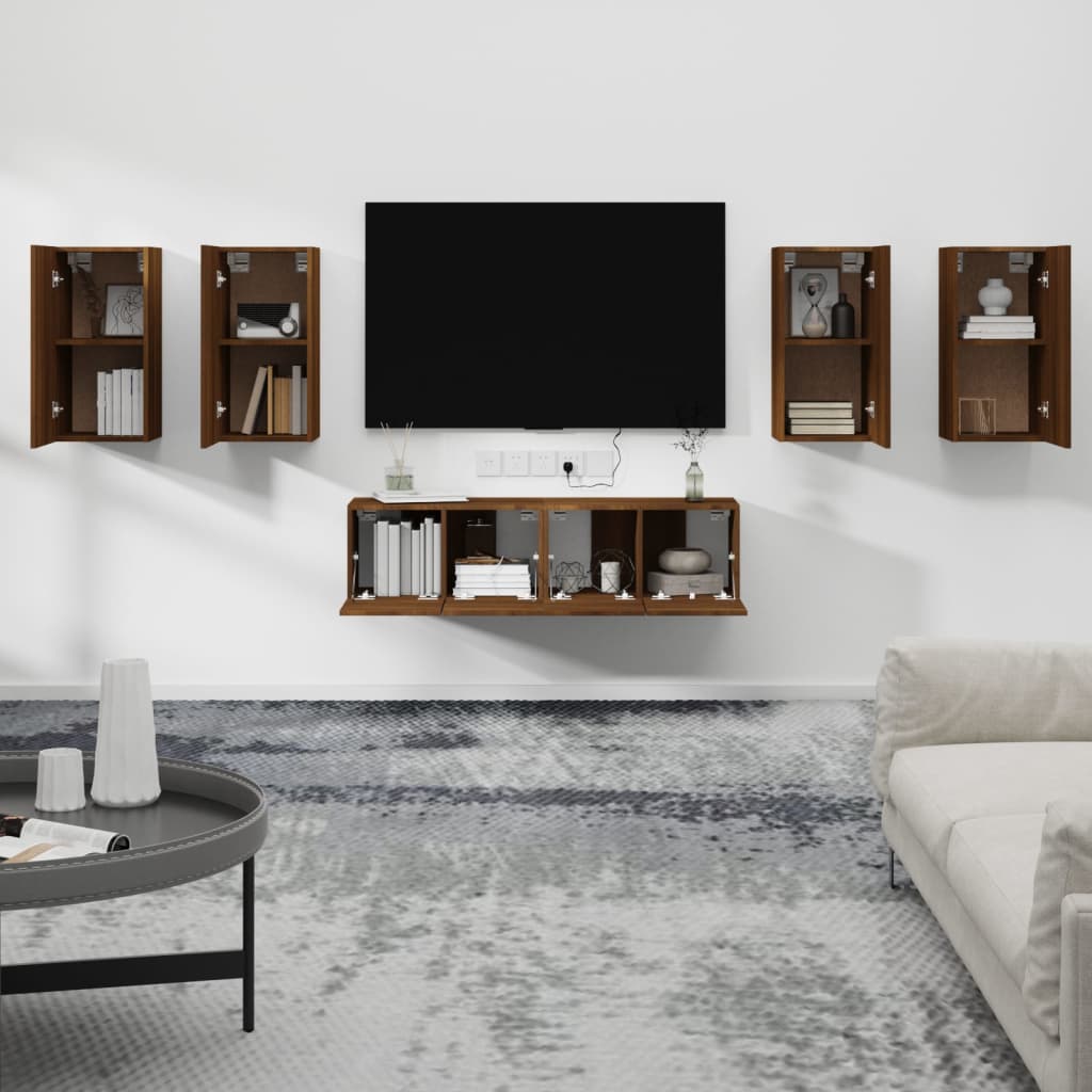 Ensemble meuble TV 6 pièces en bois coloris chêne