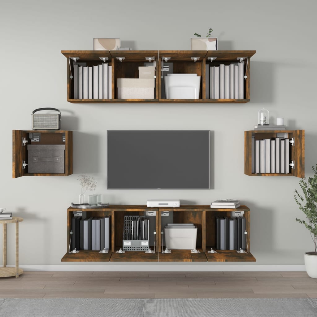 Ensemble meuble TV 6 pièces en bois coloris chêne