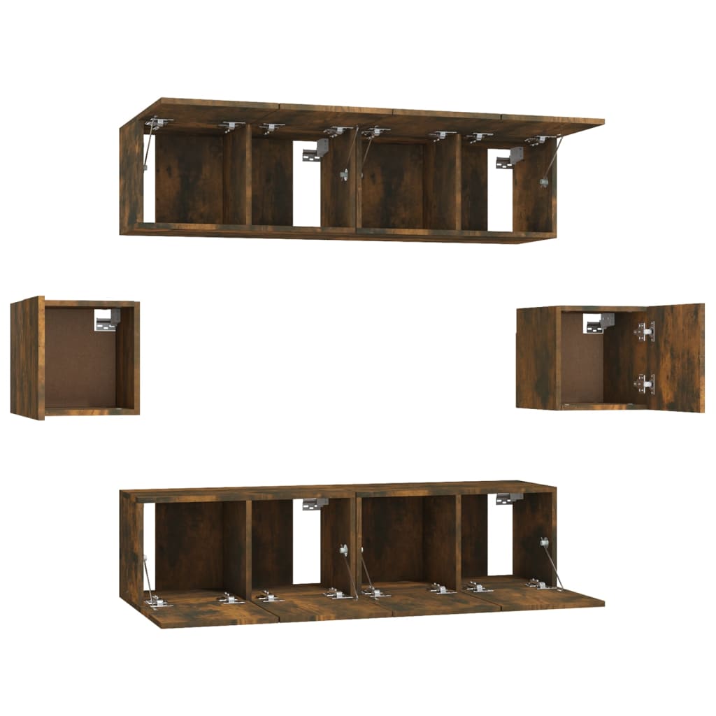 Ensemble meuble TV 6 pièces en bois coloris chêne