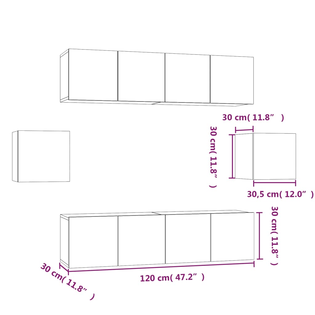 Ensemble meuble TV 6 pièces en bois coloris chêne