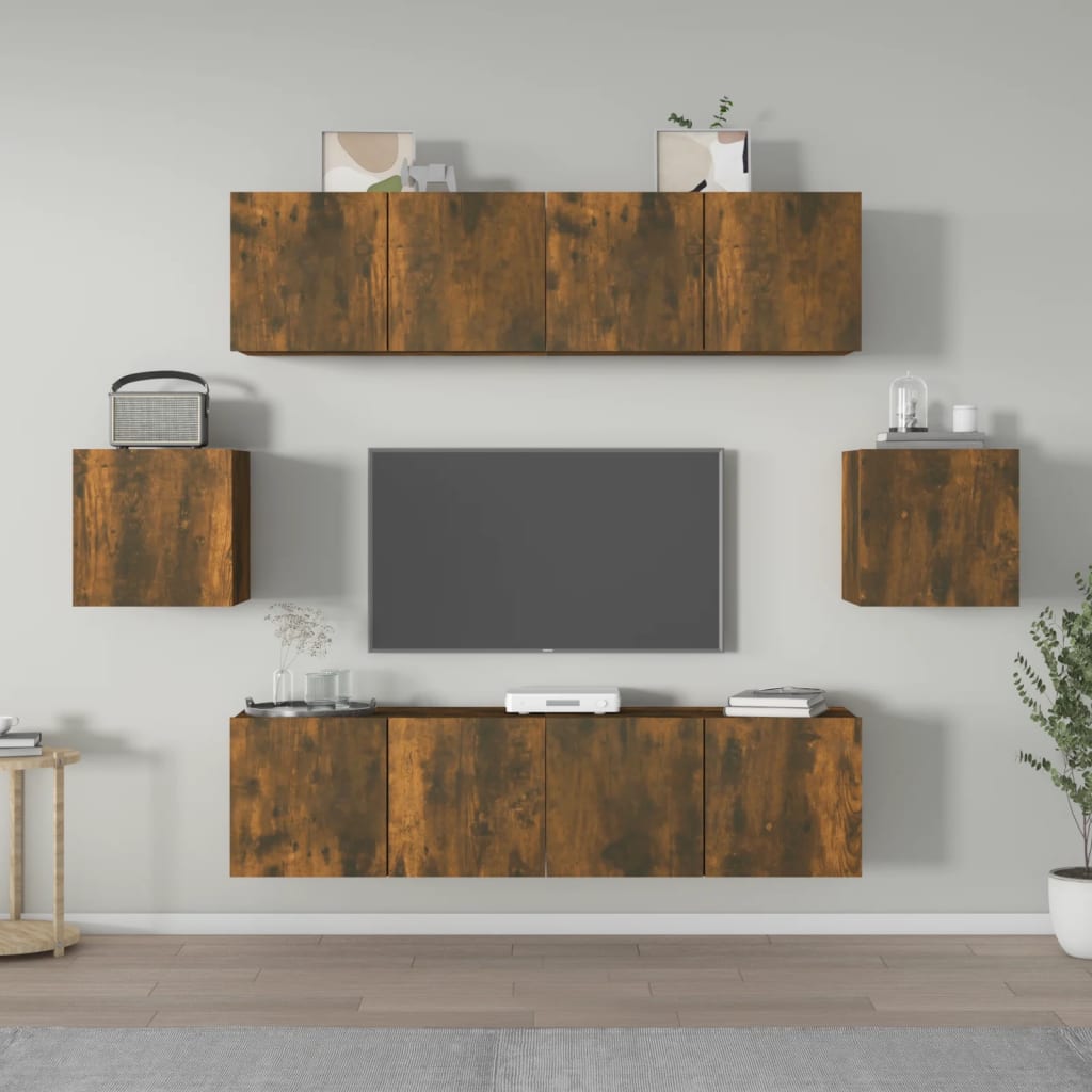 Ensemble meuble TV 6 pièces en bois coloris chêne