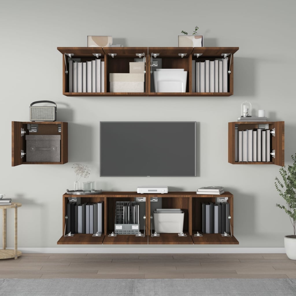 Ensemble meuble TV 6 pièces en bois coloris chêne