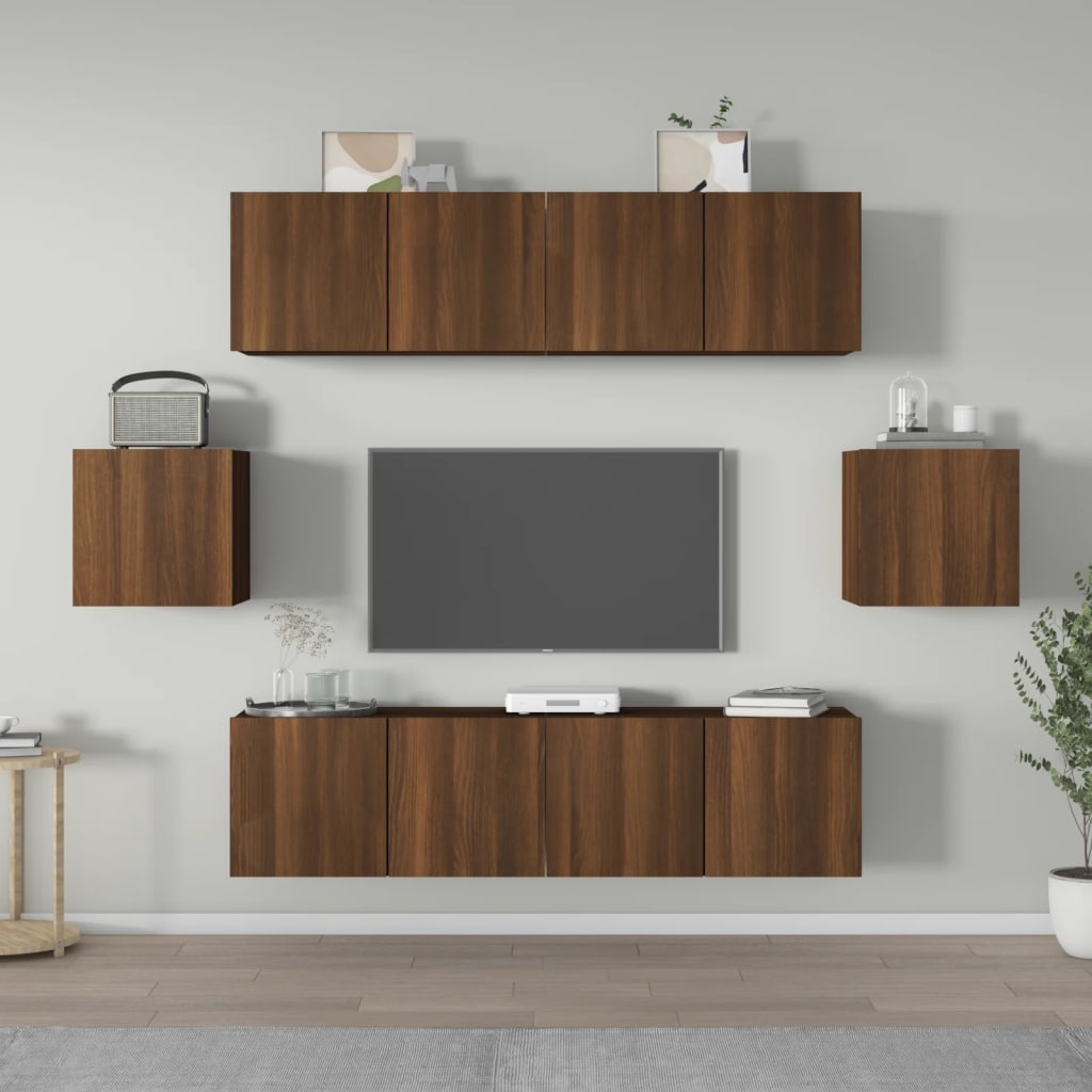 Ensemble meuble TV 6 pièces en bois coloris chêne