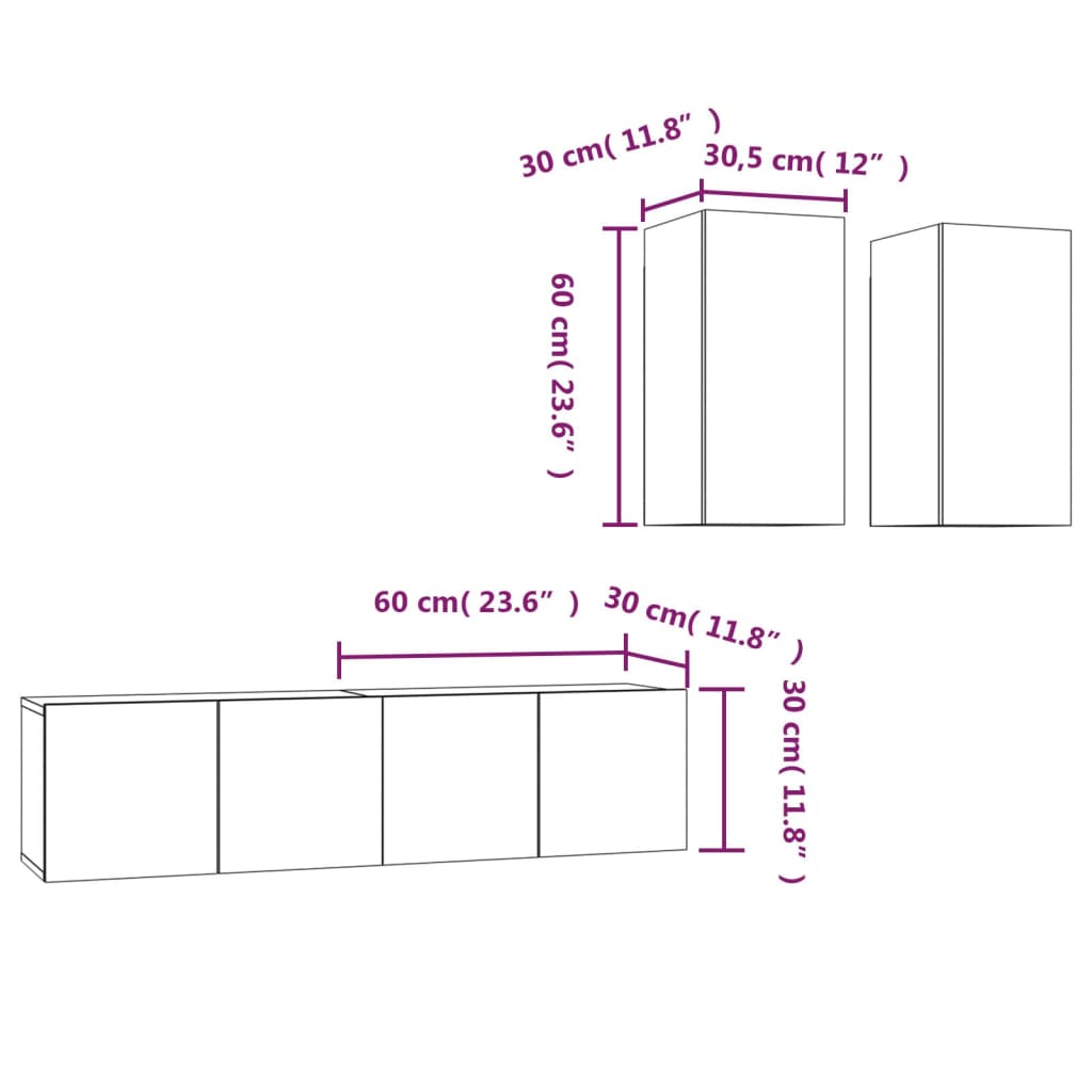 Ensemble de meubles TV 4 pièces en bois