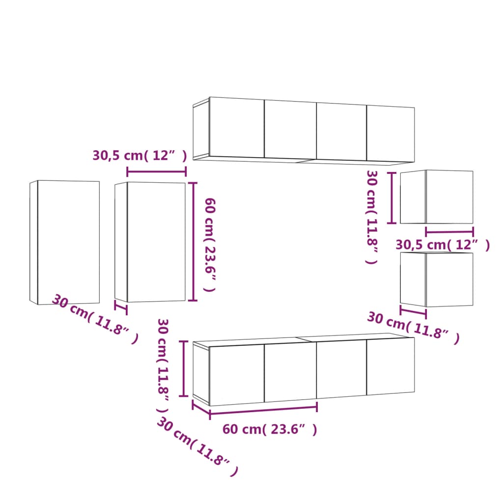 Ensemble de meubles TV 8 pièces en bois