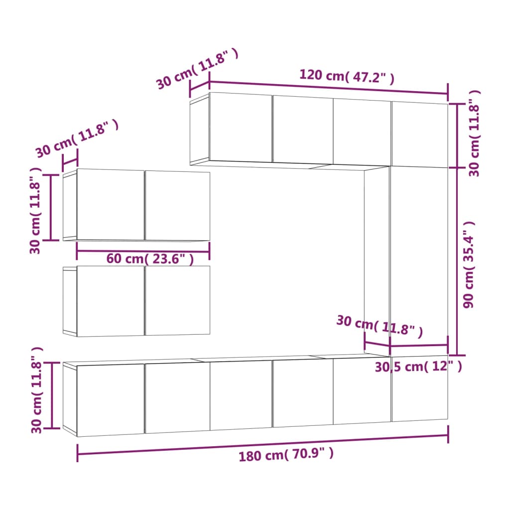 Ensemble de meubles TV 8 pièces en bois