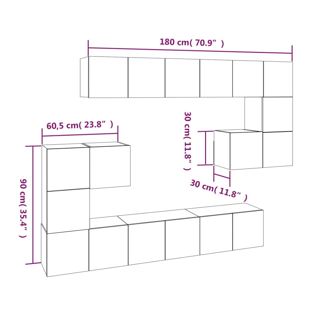 Ensemble de meubles TV 8 pièces en bois