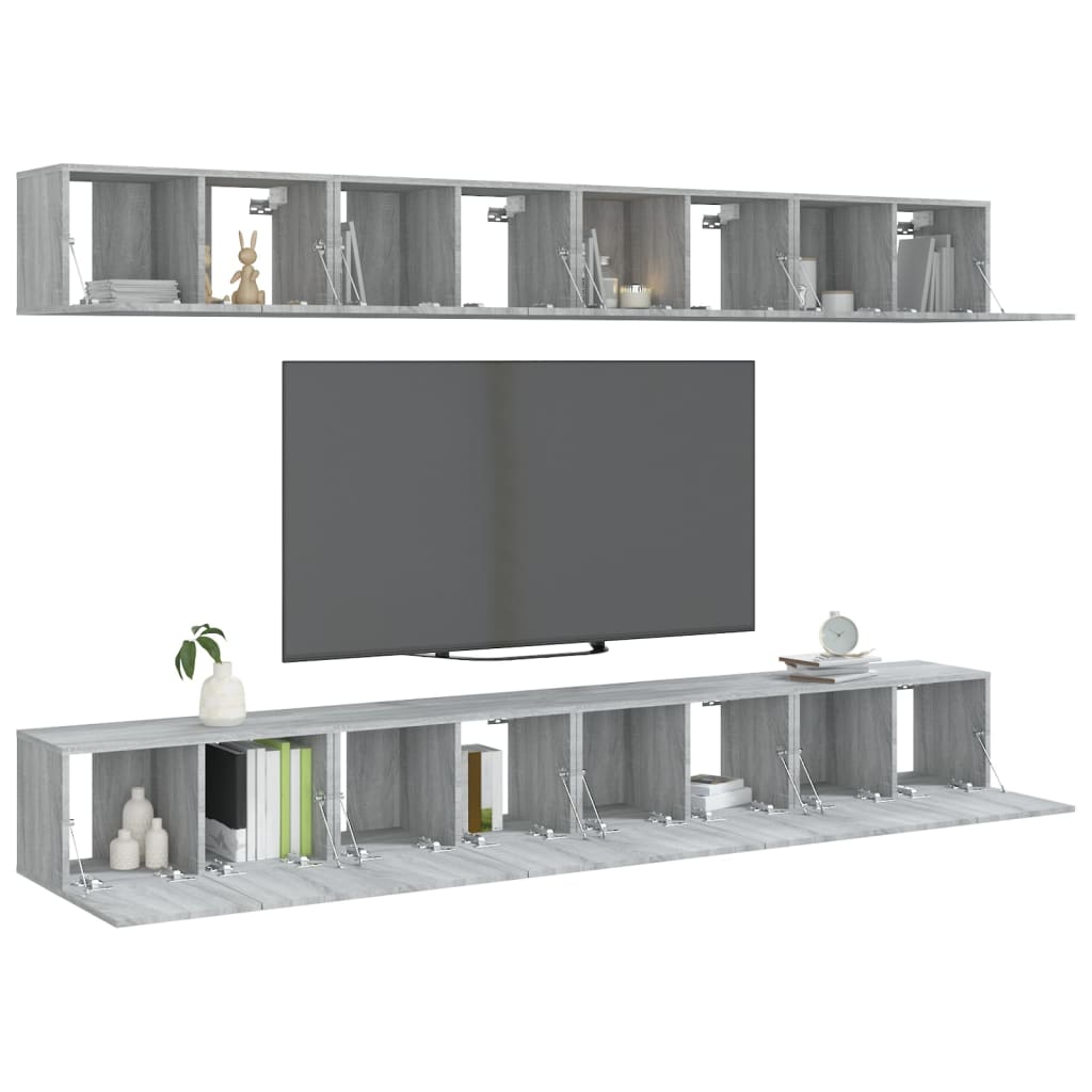 Meuble TV 8 pcs en bois travaillé