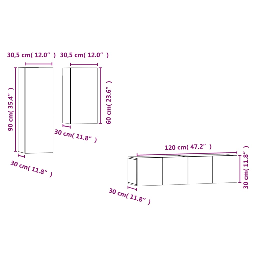 Ensemble de meubles TV 4 pièces en bois