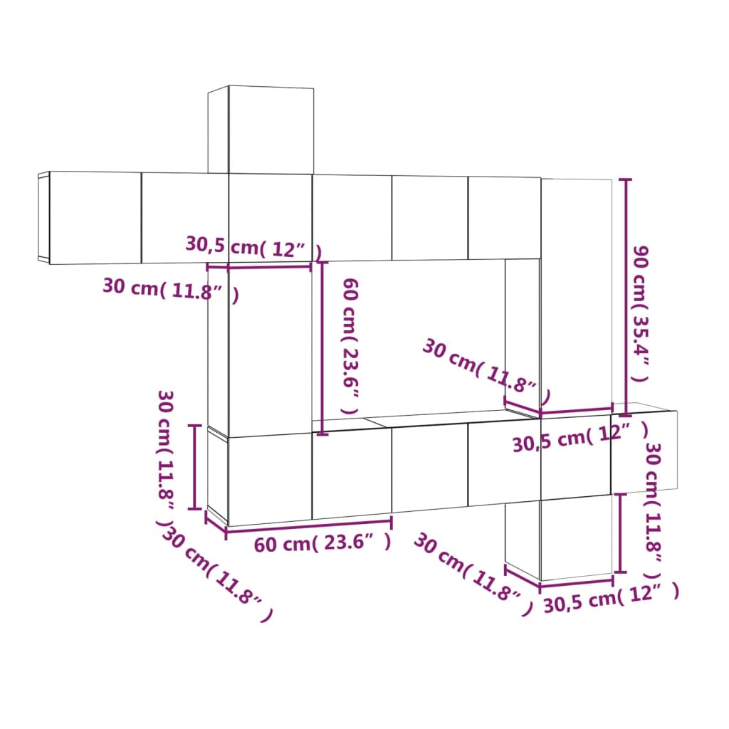 Ensemble de meubles TV 10 pièces en bois