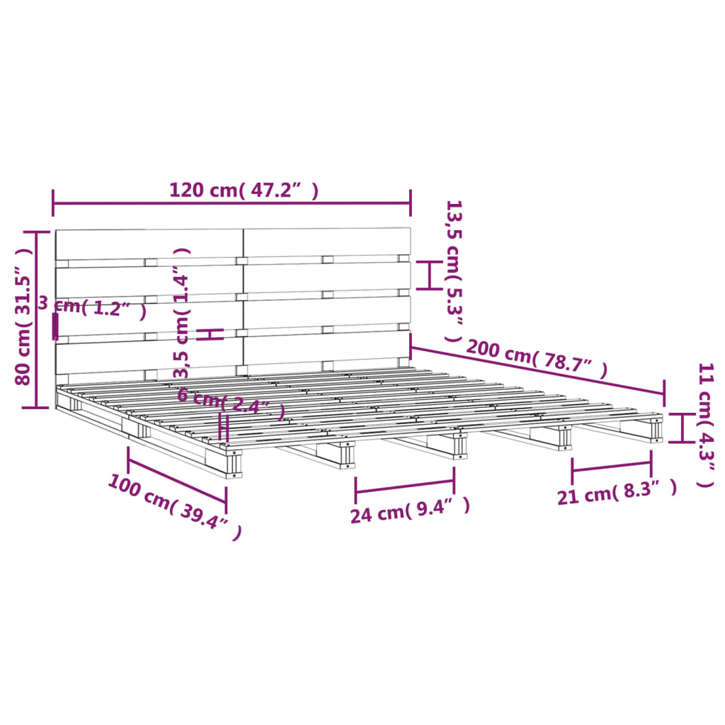 Cadre de lit en pin massif 75x190 cm