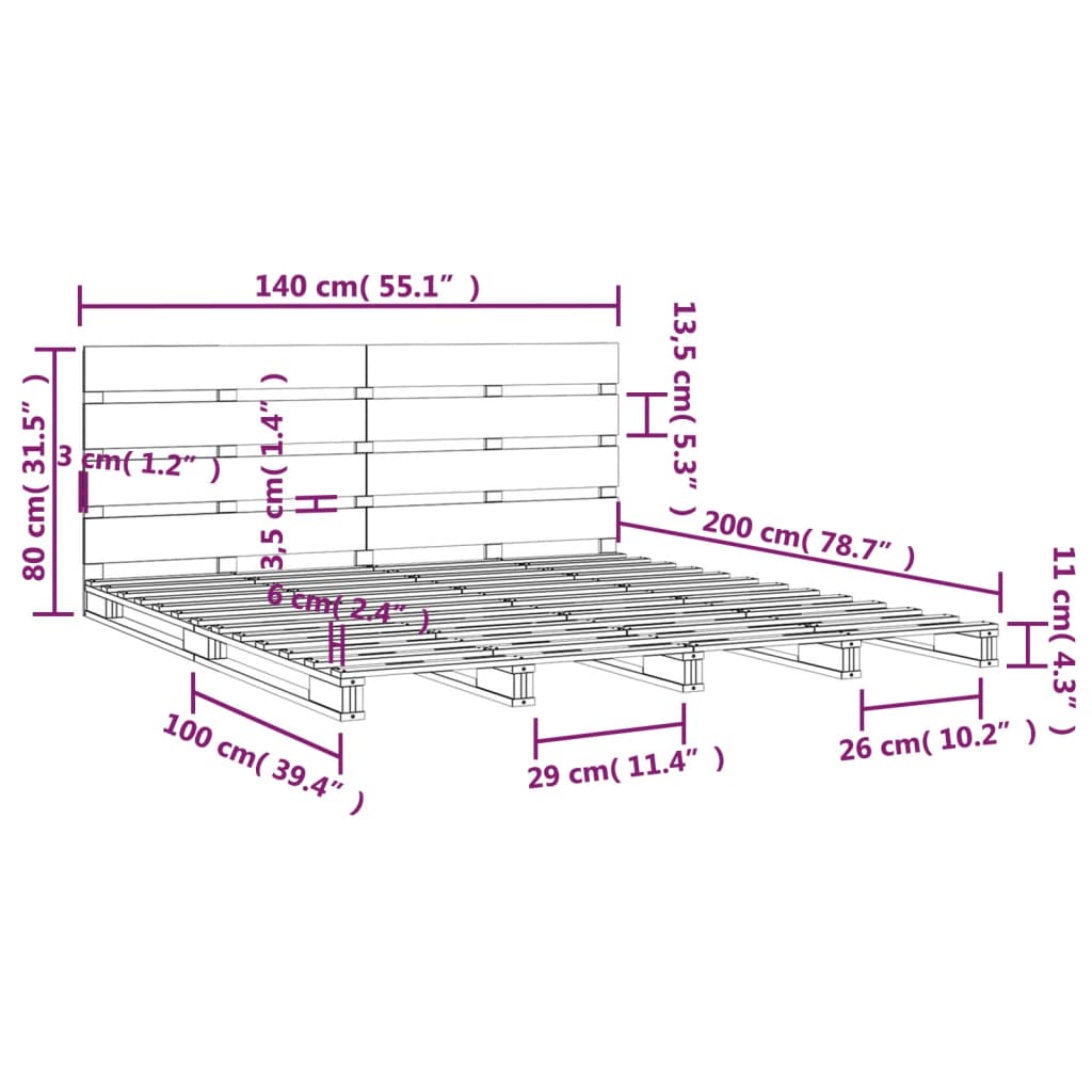 Cadre de lit en pin massif 75x190 cm