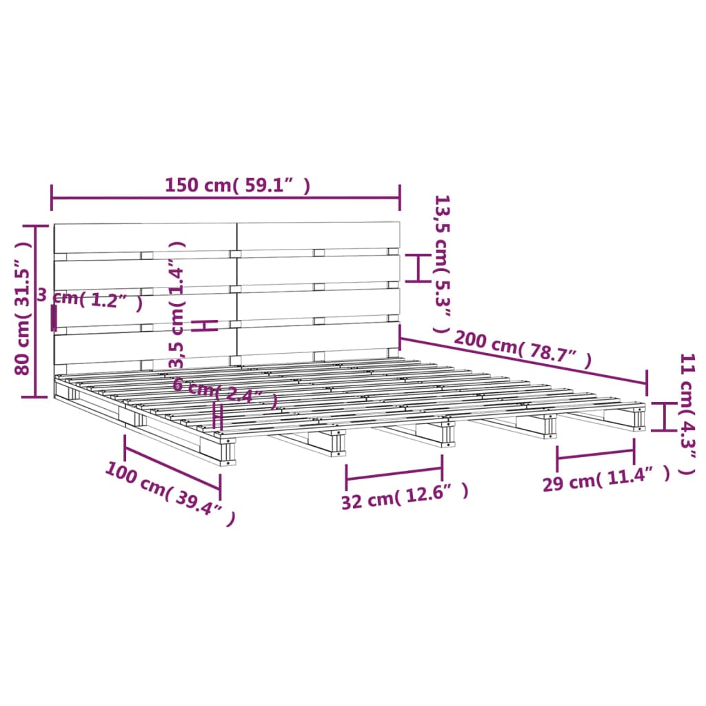 Bedframe massief grenenhout 75x190 cm