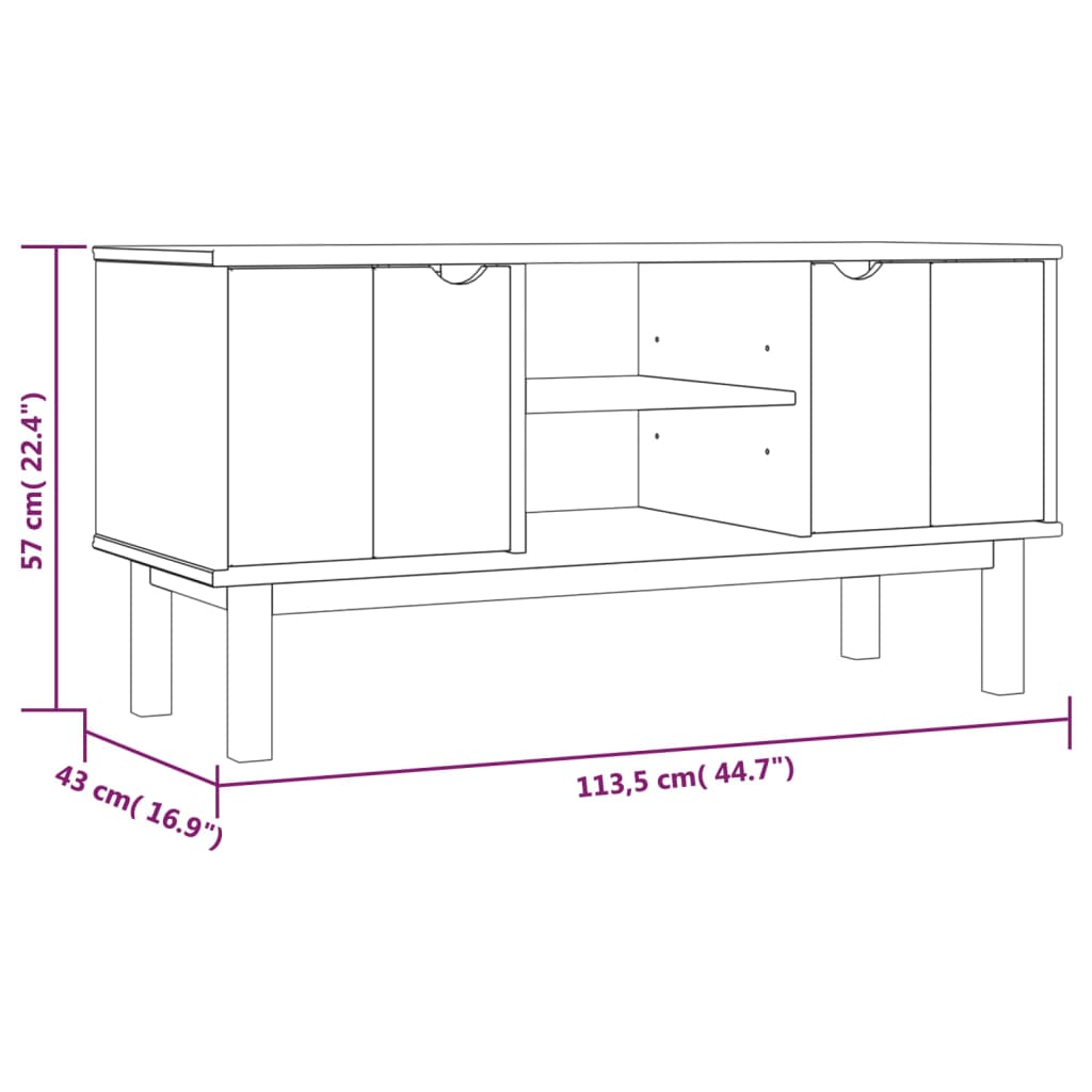 Tv-meubel OTTA 113,5x43x57 cm massief grenenhout