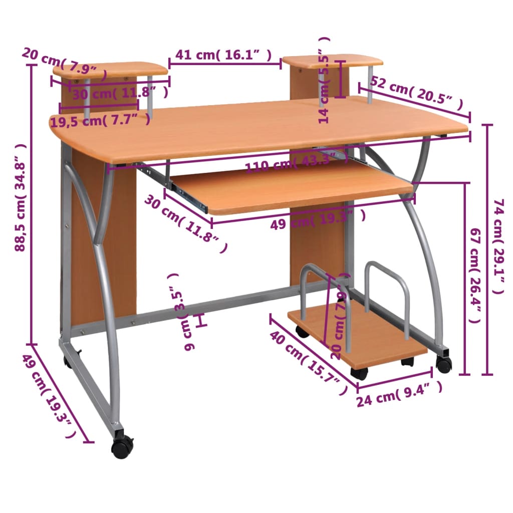 Computerbureau 110x52x88,5 cm bewerkt hout