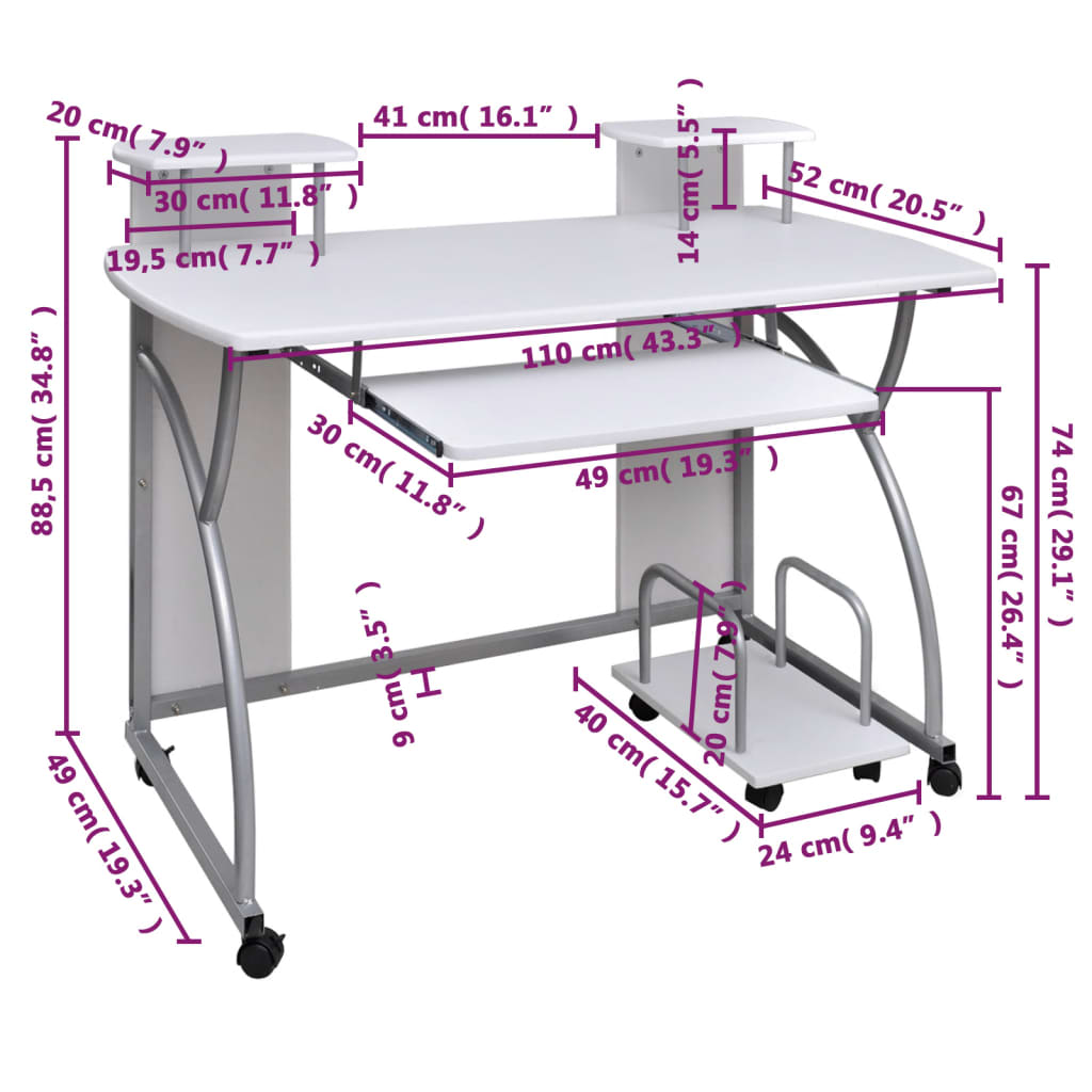 Computerbureau 110x52x88,5 cm bewerkt hout