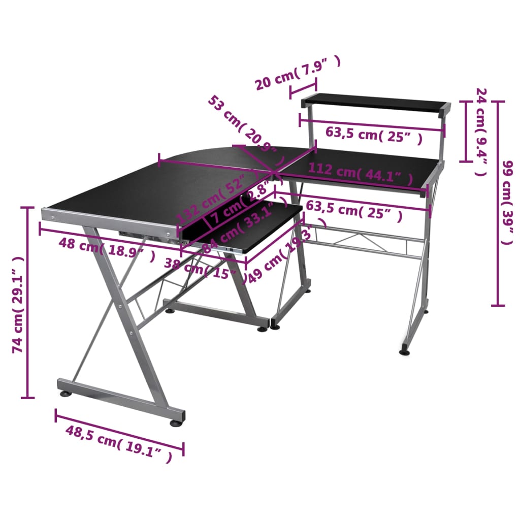 Hoekbureau 132x112x99 cm bewerkt hout