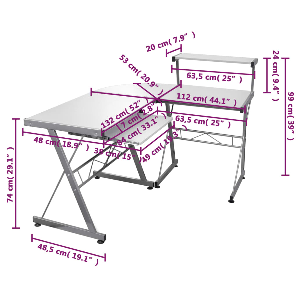 Hoekbureau 132x112x99 cm bewerkt hout