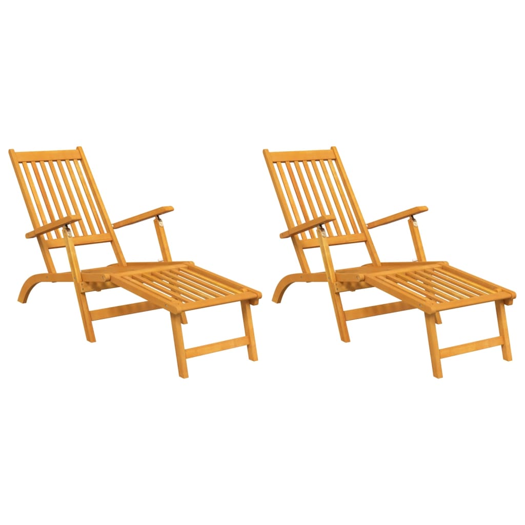 Chaises de terrasse avec repose-pieds et table en bois d'acacia massif