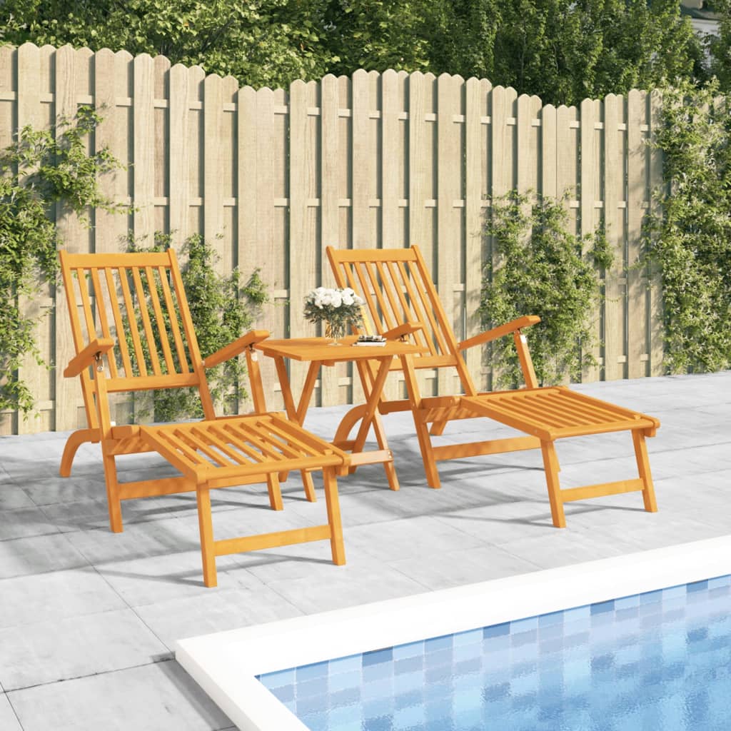 Chaises de terrasse avec repose-pieds et table en bois d'acacia massif