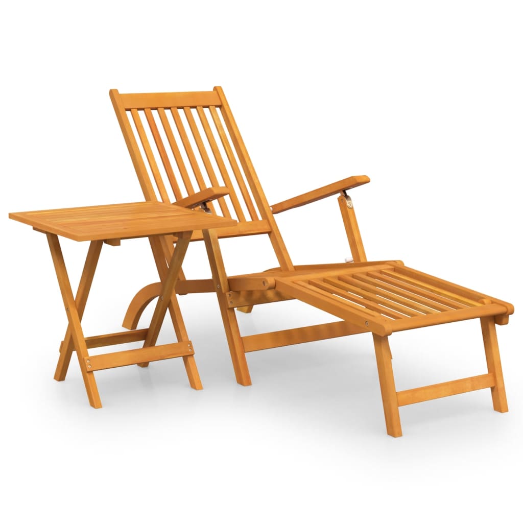 Chaises de terrasse avec repose-pieds et table en bois d'acacia massif