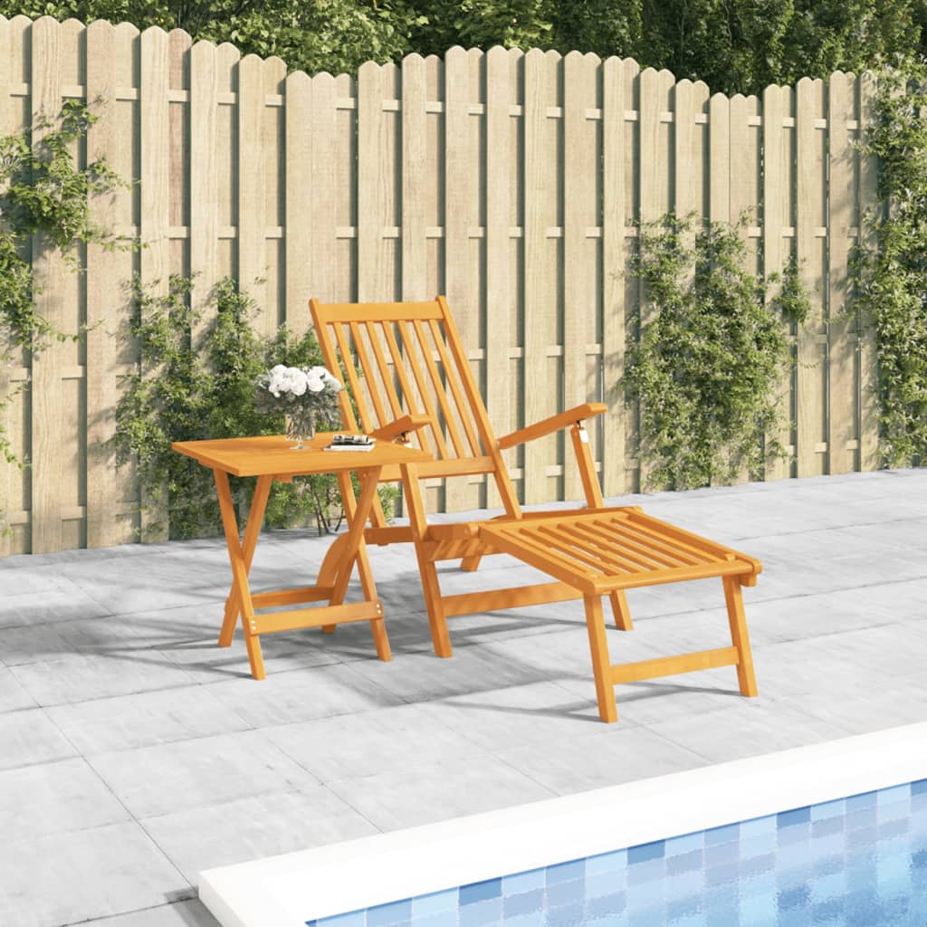 Chaises de terrasse avec repose-pieds et table en bois d'acacia massif