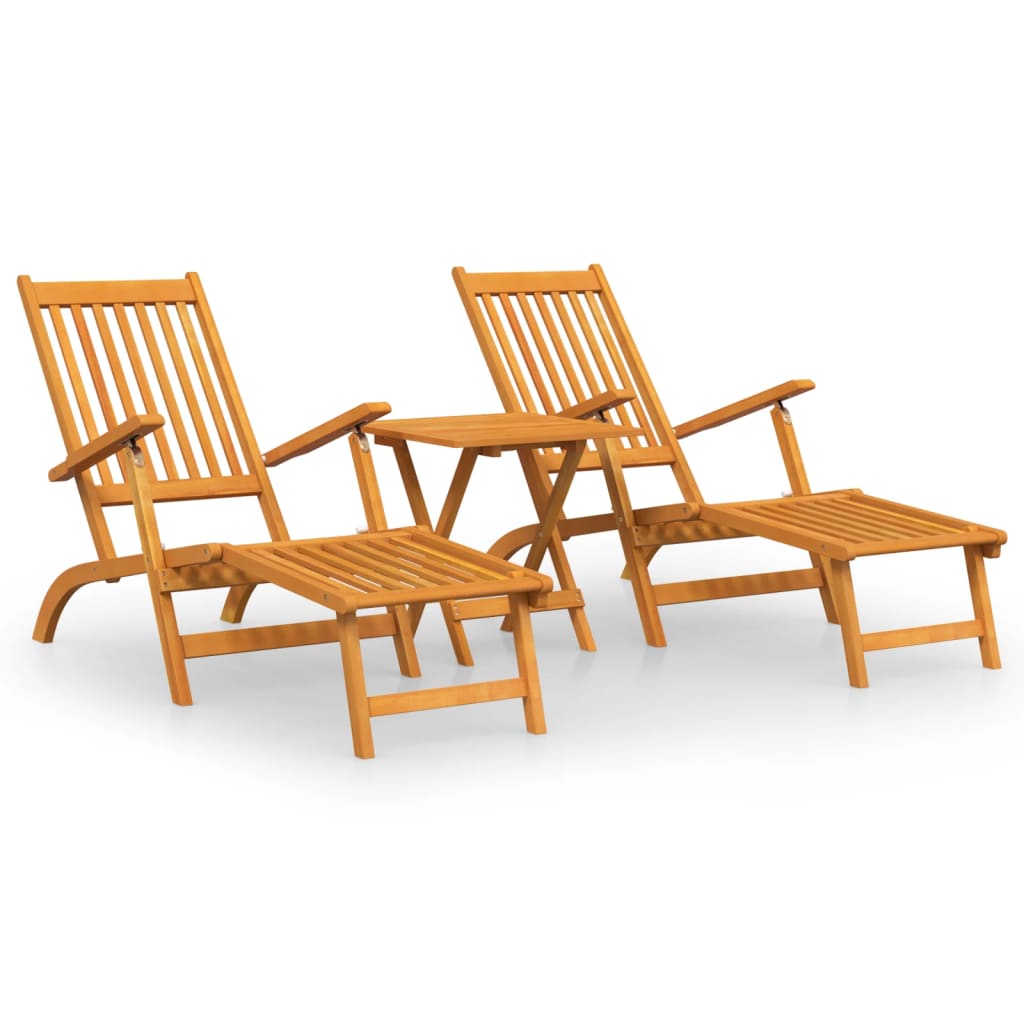 Chaises de terrasse avec repose-pieds et table en bois d'acacia massif