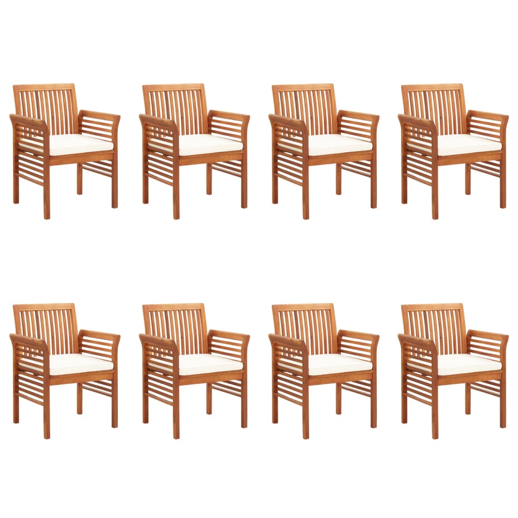 Chaises de jardin 8 pcs avec coussins en bois d'acacia massif