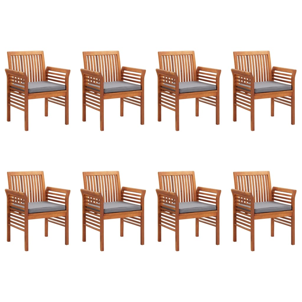 Chaises de jardin 8 pcs avec coussins en bois d'acacia massif