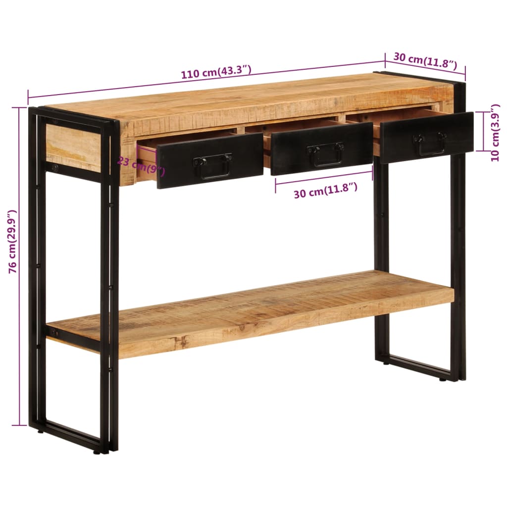 Table console 110x30x76 cm bois massif recyclé