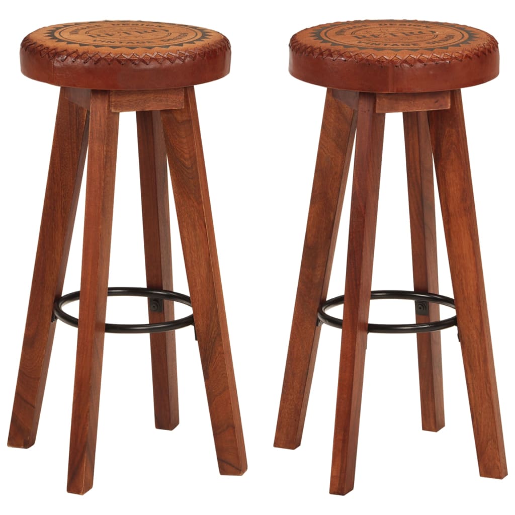 Tabourets de bar 2 pcs cuir véritable et bois d'acacia massif