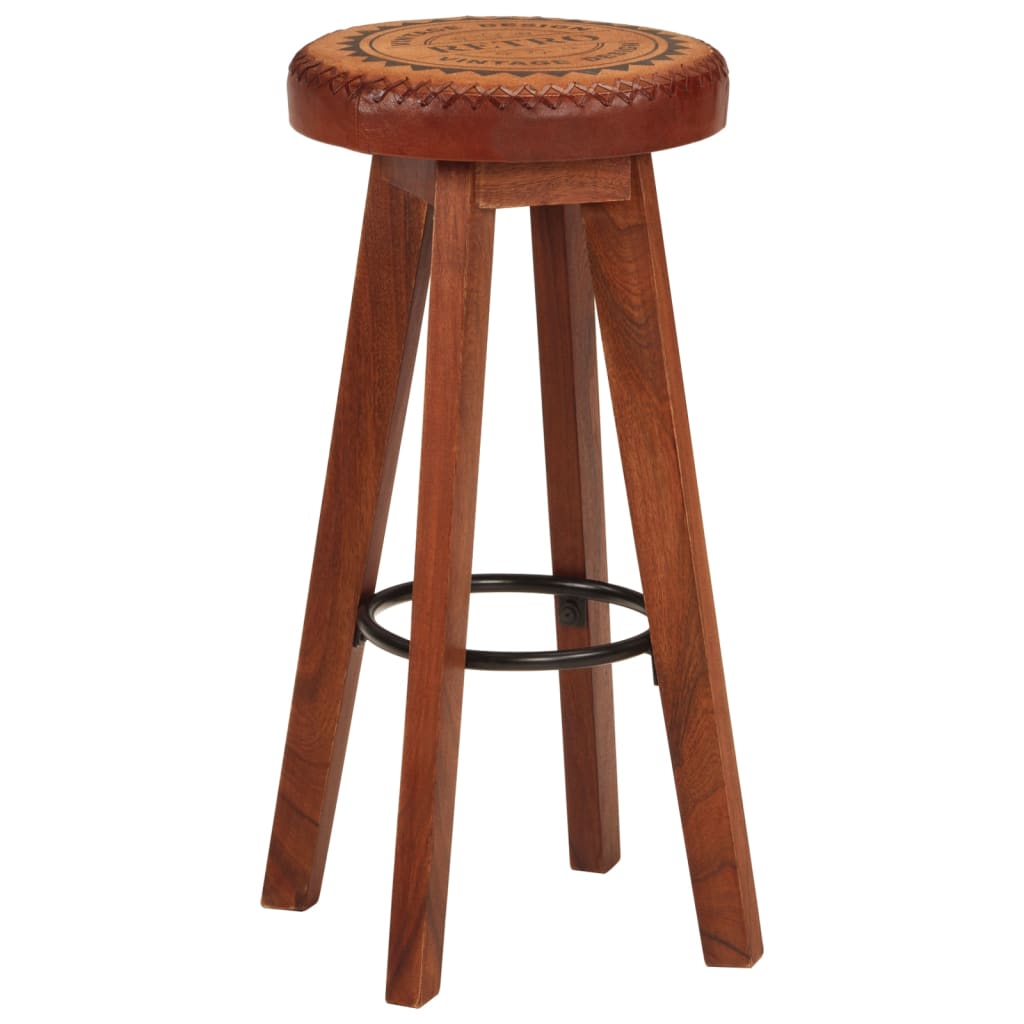 Tabourets de bar 2 pcs cuir véritable et bois d'acacia massif