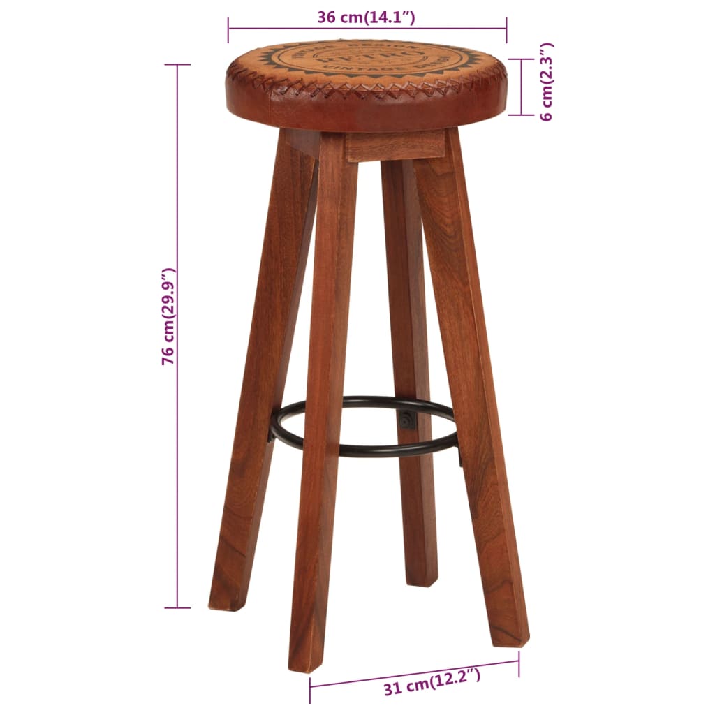 Tabourets de bar 2 pcs cuir véritable et bois d'acacia massif