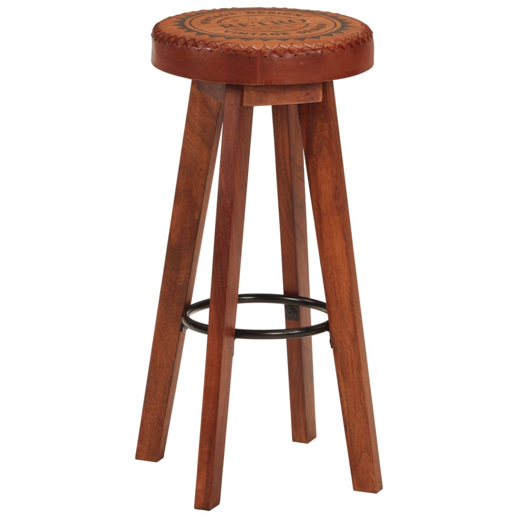 Tabourets de bar 2 pcs cuir véritable et bois d'acacia massif